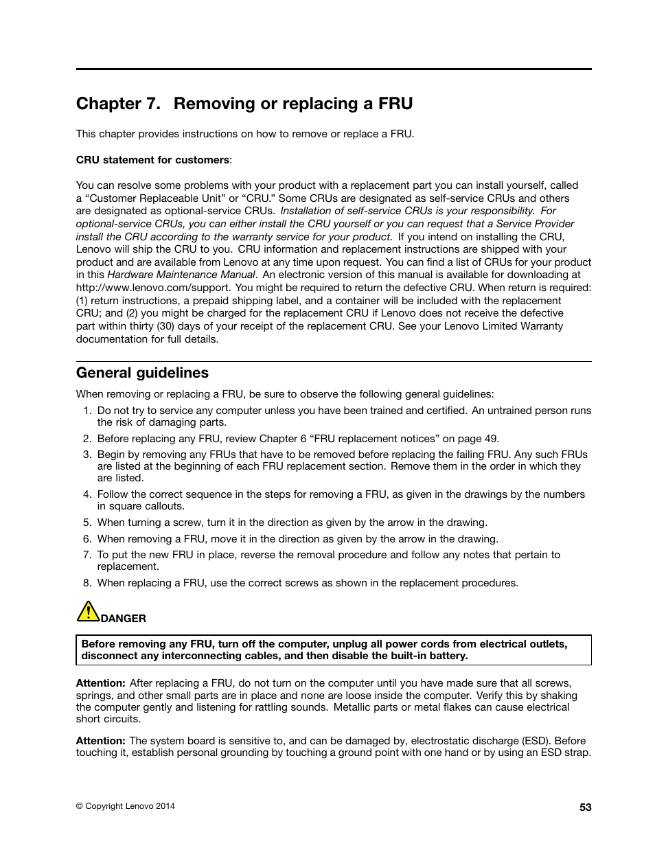 Chapter 7. removing or replacing a fru, General guidelines | Lenovo ThinkPad 11e User Manual | Page 59 / 94