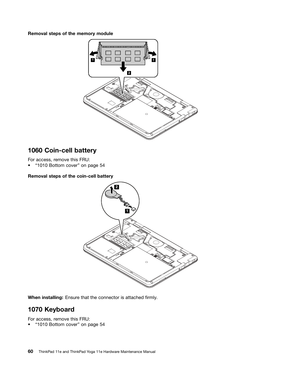 1060 coin-cell battery, 1070 keyboard | Lenovo ThinkPad 11e User Manual | Page 66 / 94