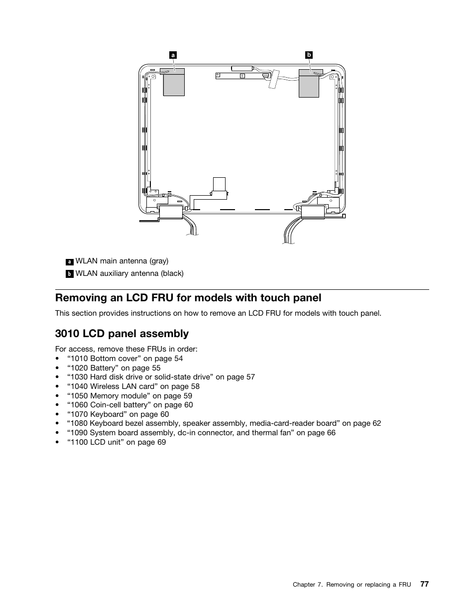 Removing an lcd fru for models with touch panel, 3010 lcd panel assembly | Lenovo ThinkPad 11e User Manual | Page 83 / 94