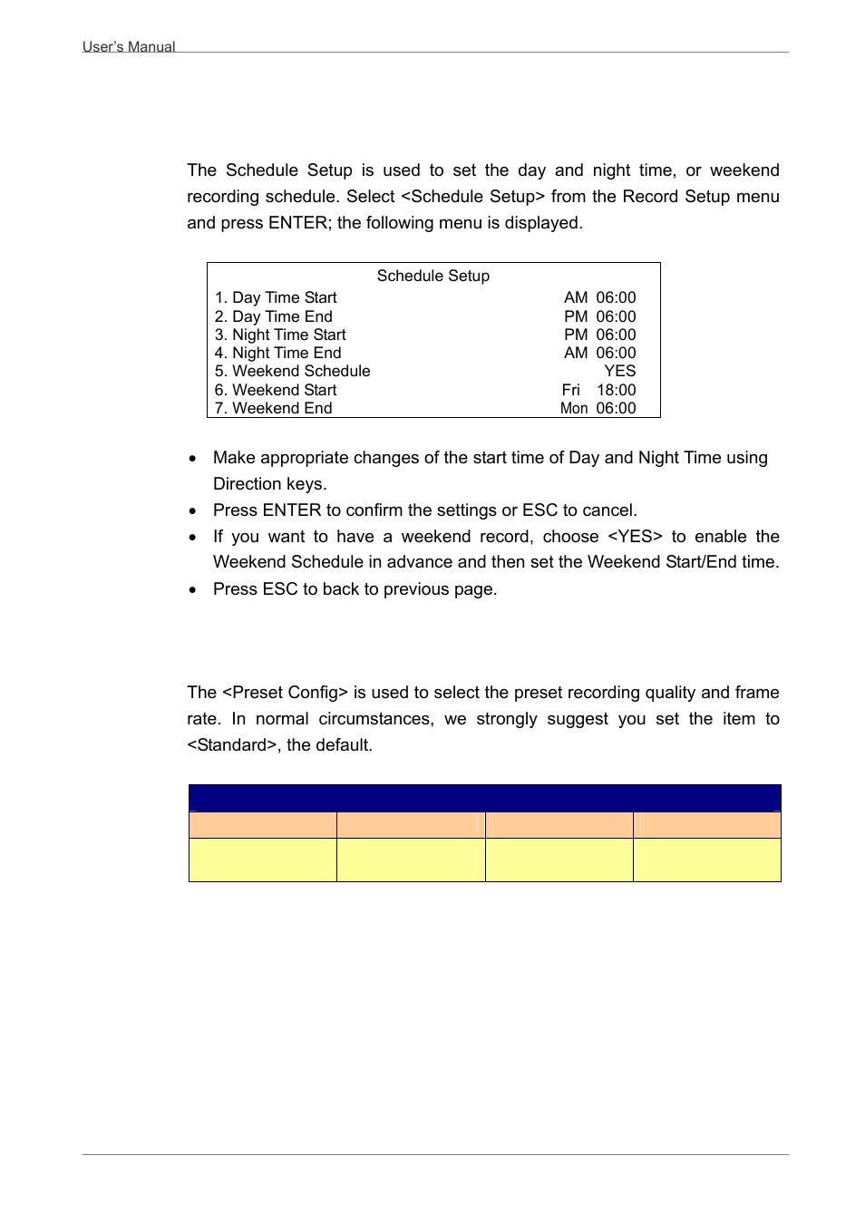 2 schedule setup, 3 preset record configuration, Schedule setup | Preset record configuration | AVE MV DR8T User Manual | Page 20 / 40