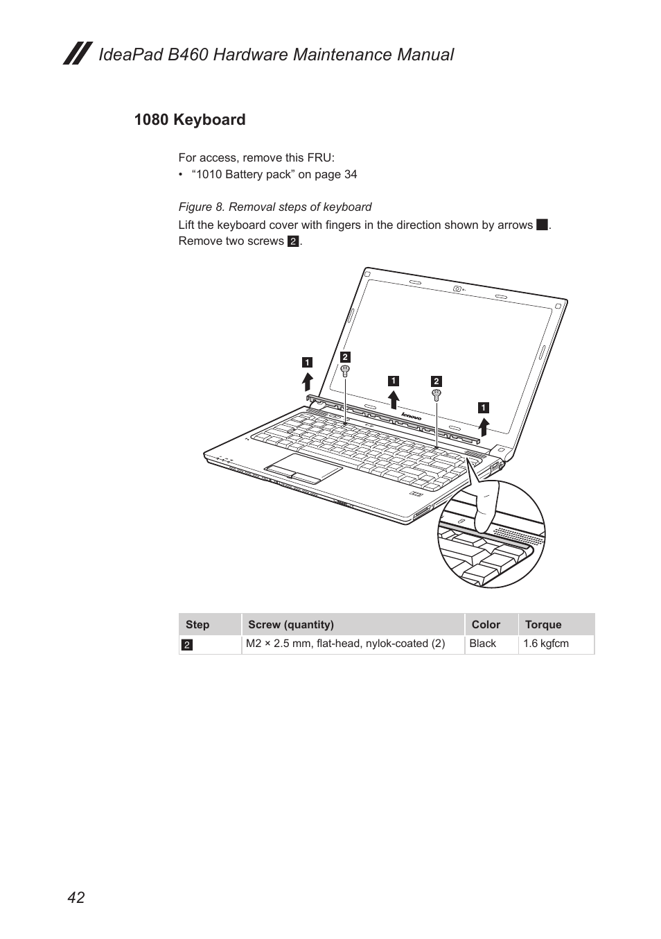 1080 keyboard, Ideapad b460 hardware maintenance manual | Lenovo B460 Notebook User Manual | Page 46 / 88