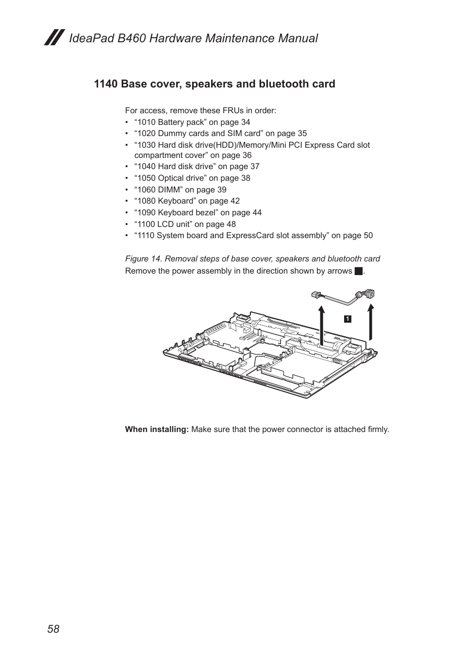1140 base cover, speakers and bluetooth card, Ideapad b460 hardware maintenance manual | Lenovo B460 Notebook User Manual | Page 62 / 88