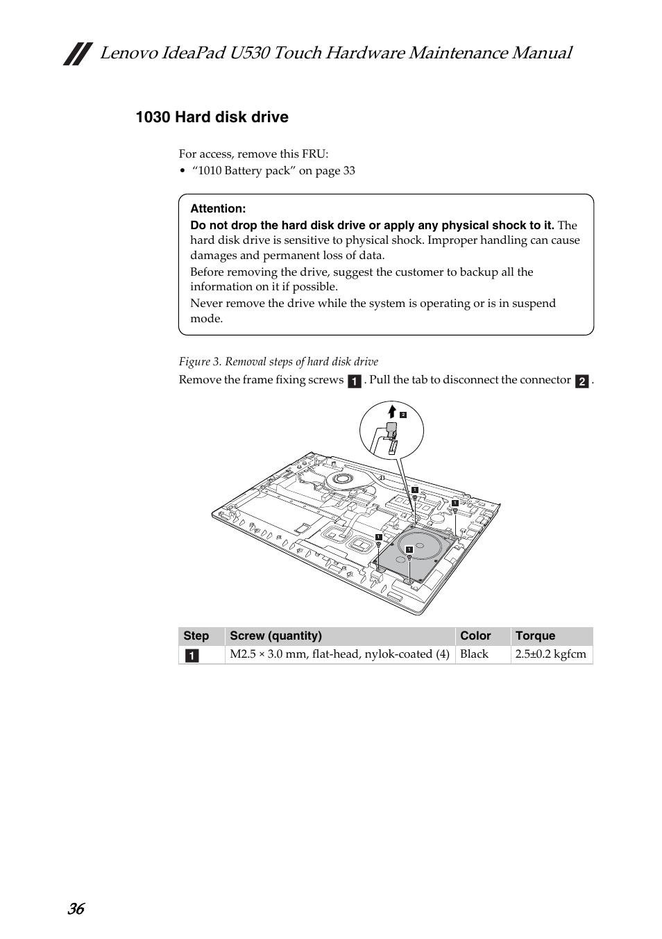 1030 hard disk drive | Lenovo IdeaPad U530 Touch Notebook User Manual | Page 40 / 77