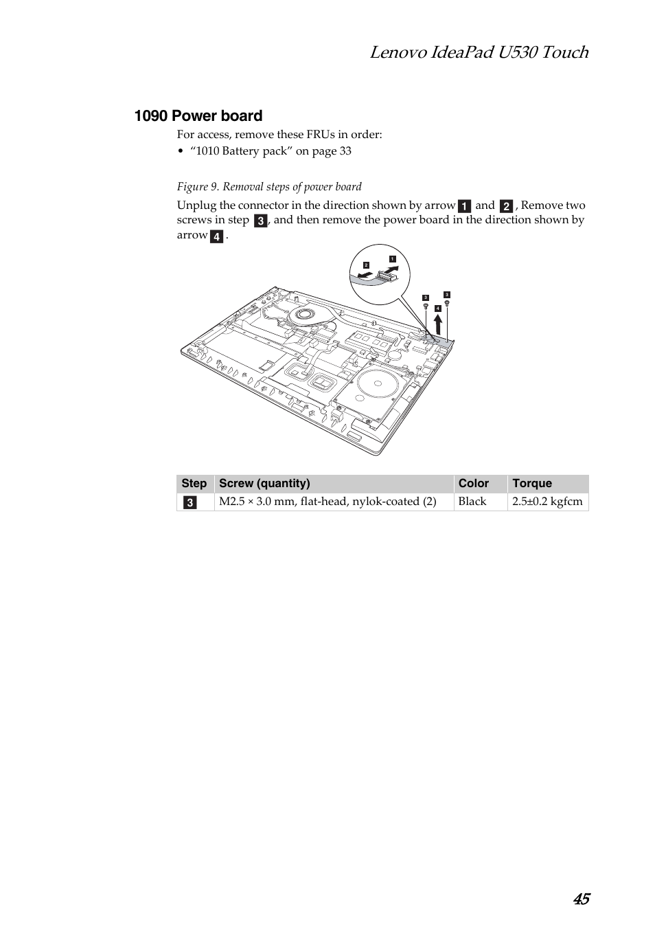 1090 power board, 1100 power board, Lenovo ideapad u530 touch | Lenovo IdeaPad U530 Touch Notebook User Manual | Page 49 / 77