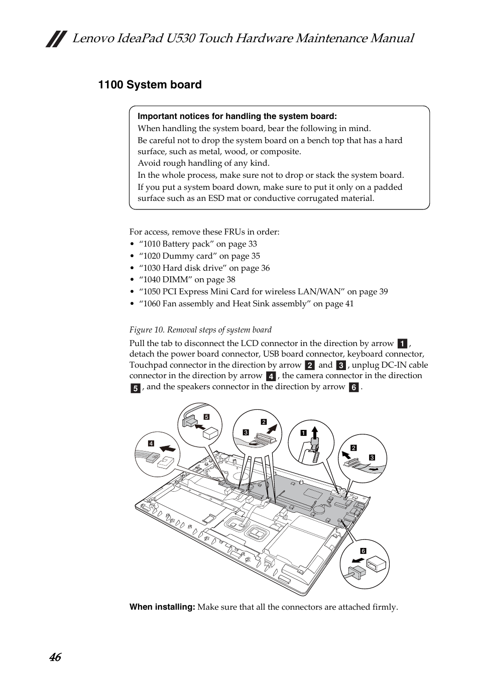 1100 system board, 1110 system board | Lenovo IdeaPad U530 Touch Notebook User Manual | Page 50 / 77