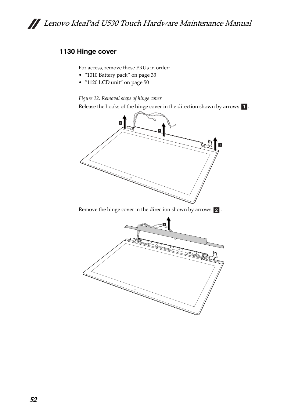 1130 hinge cover, 1140 hinge cover | Lenovo IdeaPad U530 Touch Notebook User Manual | Page 56 / 77