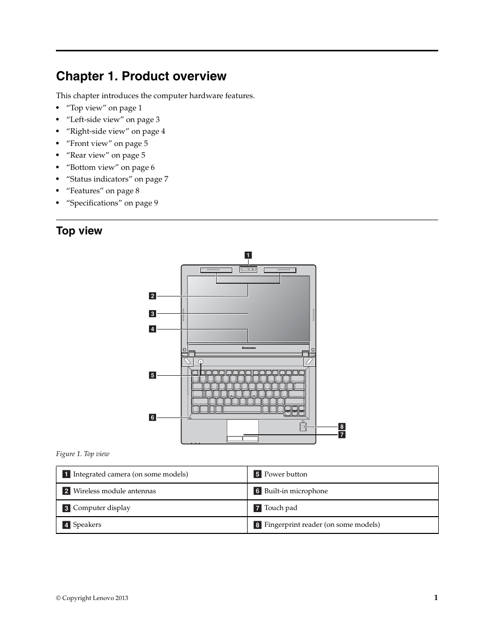 Chapter 1. product overview, Top view | Lenovo E4430 User Manual | Page 15 / 76