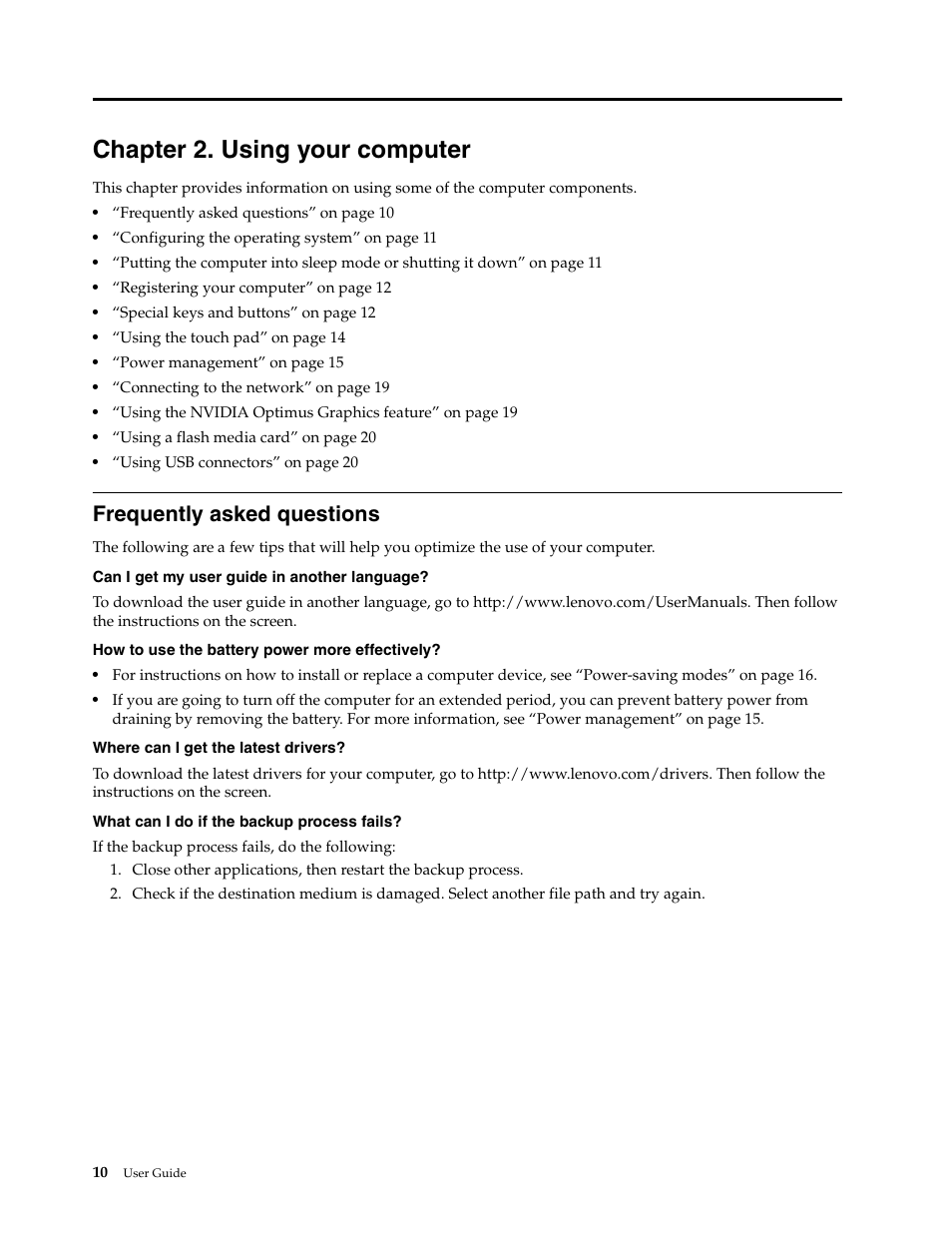 Chapter 2. using your computer, Frequently asked questions | Lenovo E4430 User Manual | Page 24 / 76