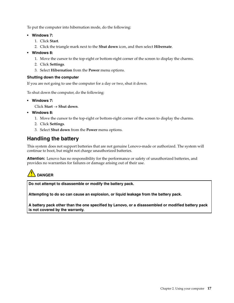 Handling the battery | Lenovo E4430 User Manual | Page 31 / 76