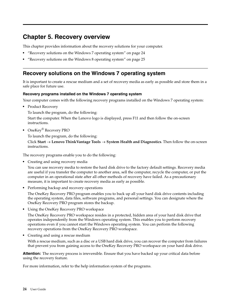 Chapter 5. recovery overview | Lenovo E4430 User Manual | Page 38 / 76