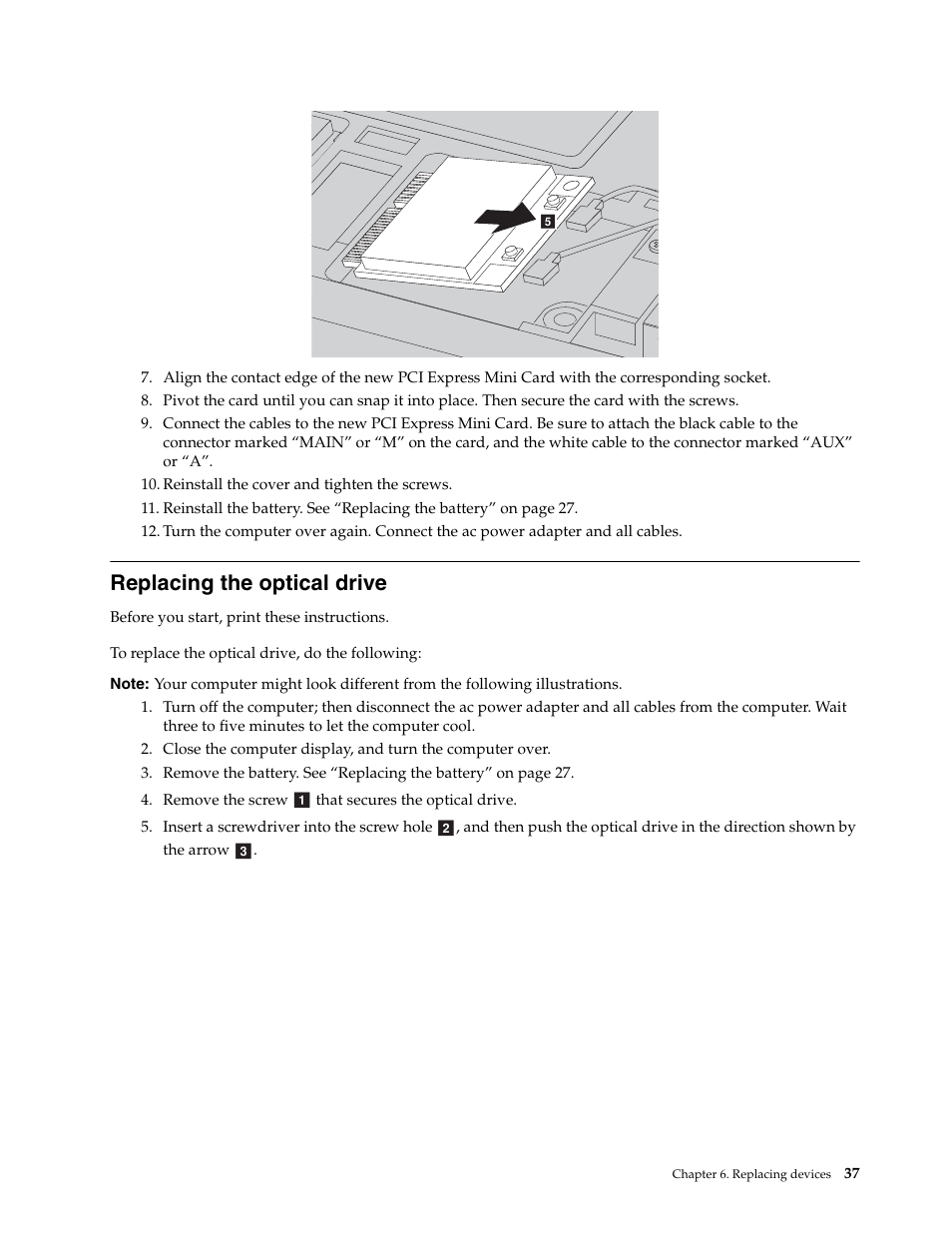 Replacing the optical drive | Lenovo E4430 User Manual | Page 51 / 76