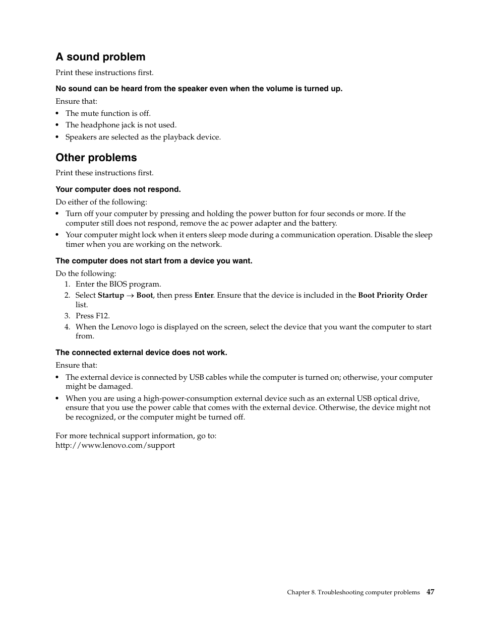 A sound problem, Other problems, A sound problem other problems | Lenovo E4430 User Manual | Page 61 / 76