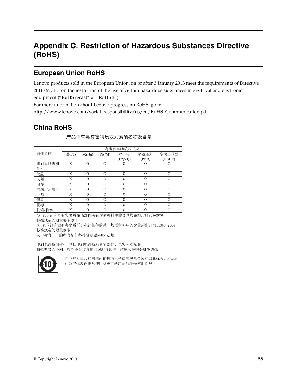 European union rohs, China rohs, European union rohs china rohs | Lenovo E4430 User Manual | Page 69 / 76