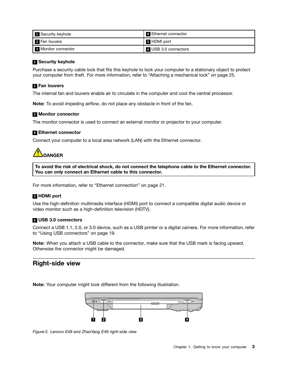 Right-side view | Lenovo E49 Notebook User Manual | Page 17 / 80