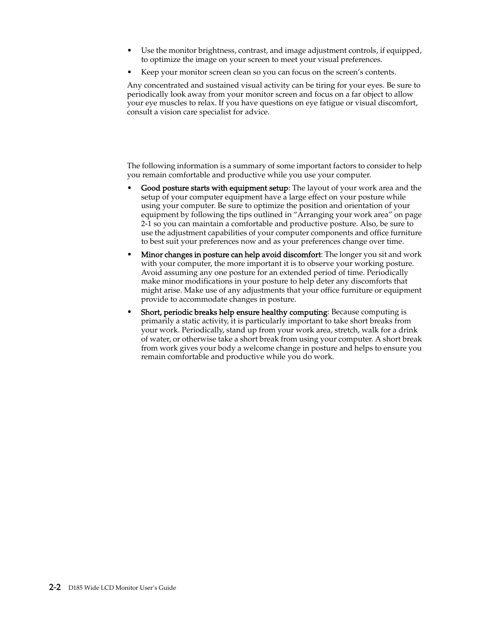 Quick tips for healthy work habits, Quick tips for healthy work habits -2 | Lenovo D185 Wide LCD Monitor User Manual | Page 11 / 26