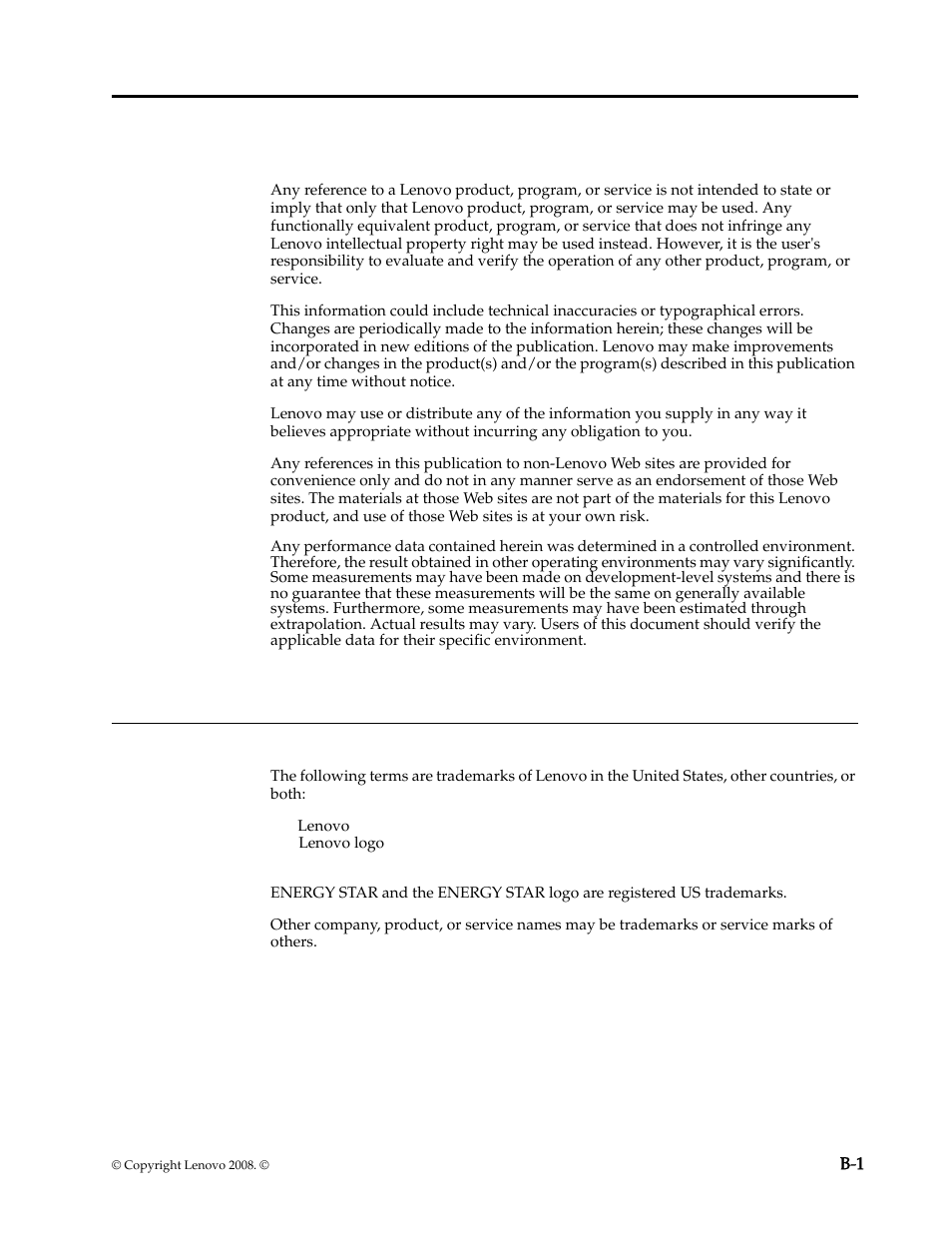 Appendix b. notices, Trademarks | Lenovo D185 Wide LCD Monitor User Manual | Page 26 / 26