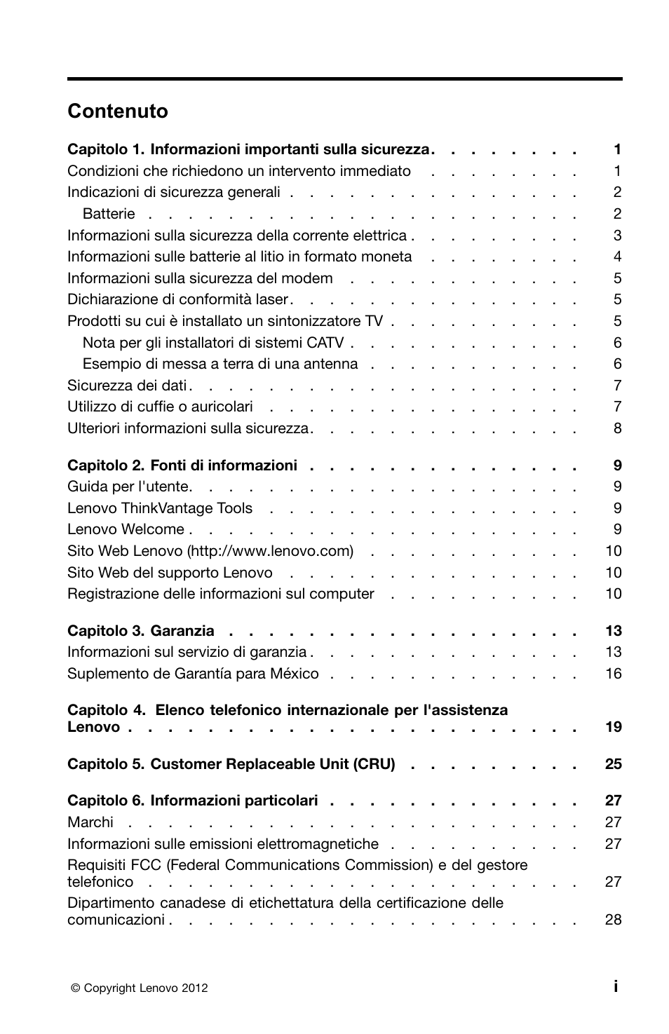 Italian, Contenuto | Lenovo ThinkCentre Edge 71z User Manual | Page 141 / 176