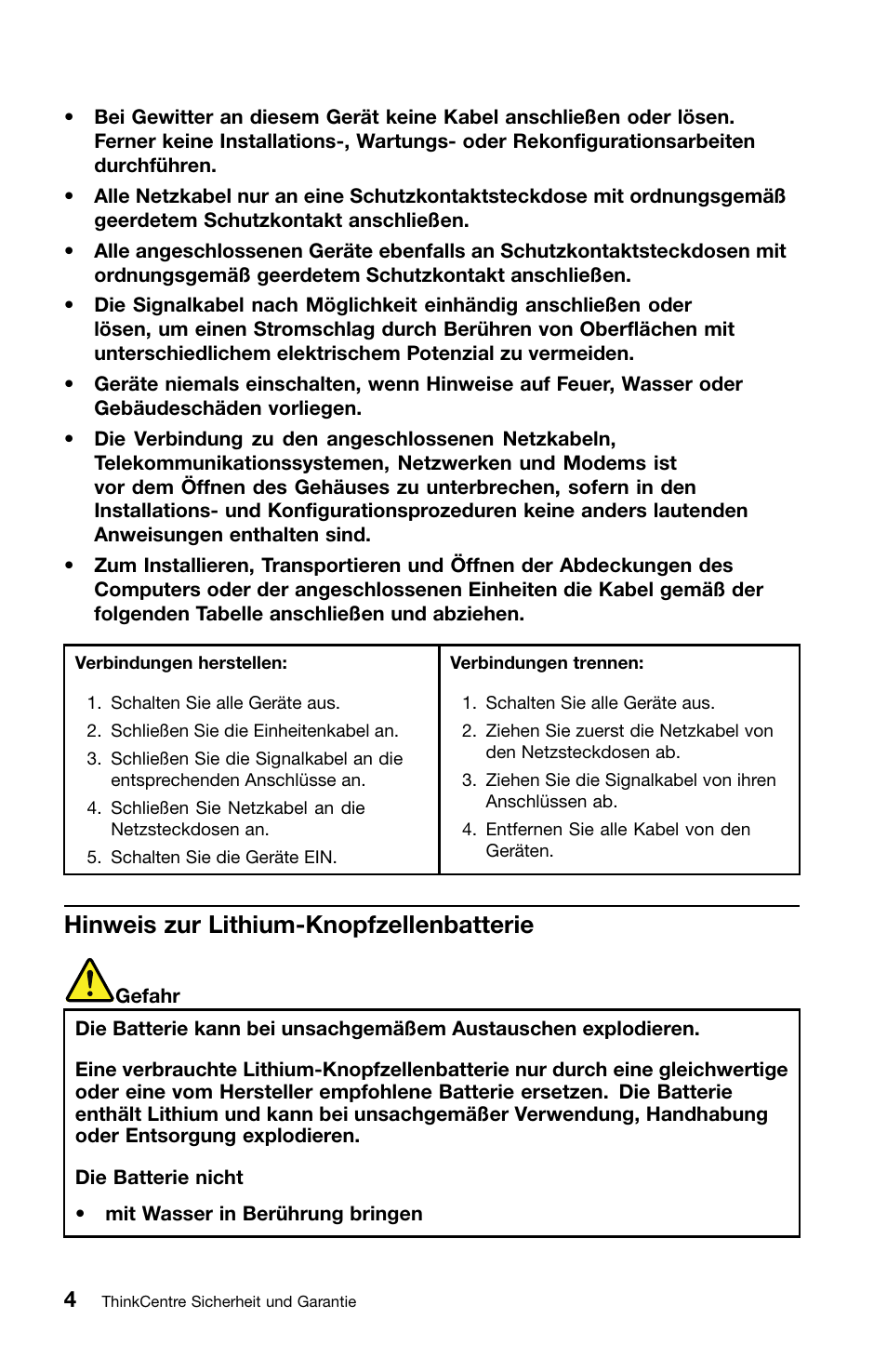 Hinweis zur lithium-knopfzellenbatterie | Lenovo ThinkCentre Edge 71z User Manual | Page 76 / 176