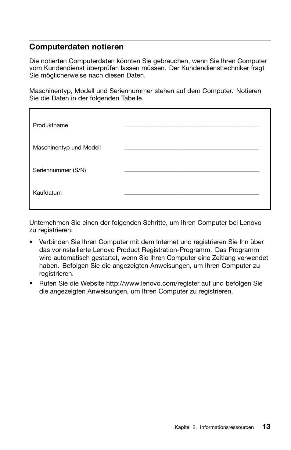 Computerdaten notieren | Lenovo ThinkCentre Edge 71z User Manual | Page 85 / 176