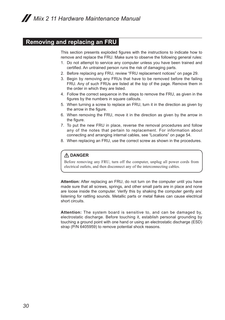 Removing and replacing an fru | Lenovo Miix 2 11 Tablet Lenovo User Manual | Page 34 / 69