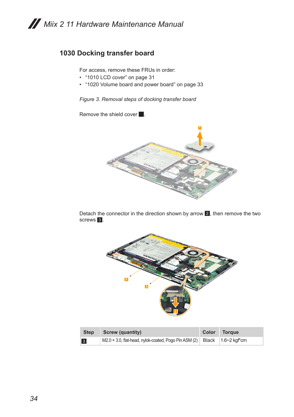 1030 docking transfer board, Miix 2 11 hardware maintenance manual | Lenovo Miix 2 11 Tablet Lenovo User Manual | Page 38 / 69