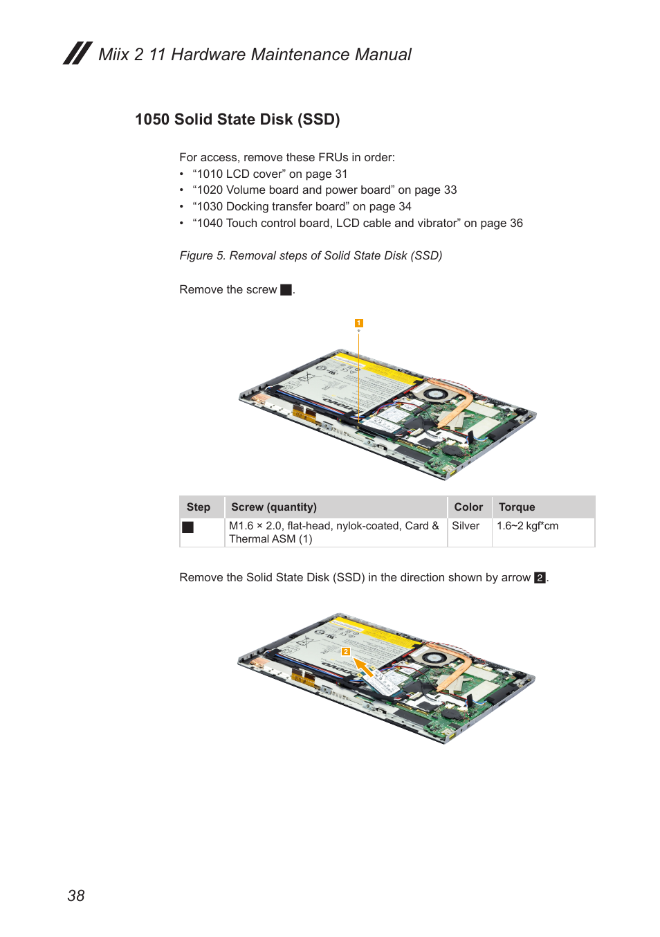 1050 solid state disk (ssd), Miix 2 11 hardware maintenance manual | Lenovo Miix 2 11 Tablet Lenovo User Manual | Page 42 / 69