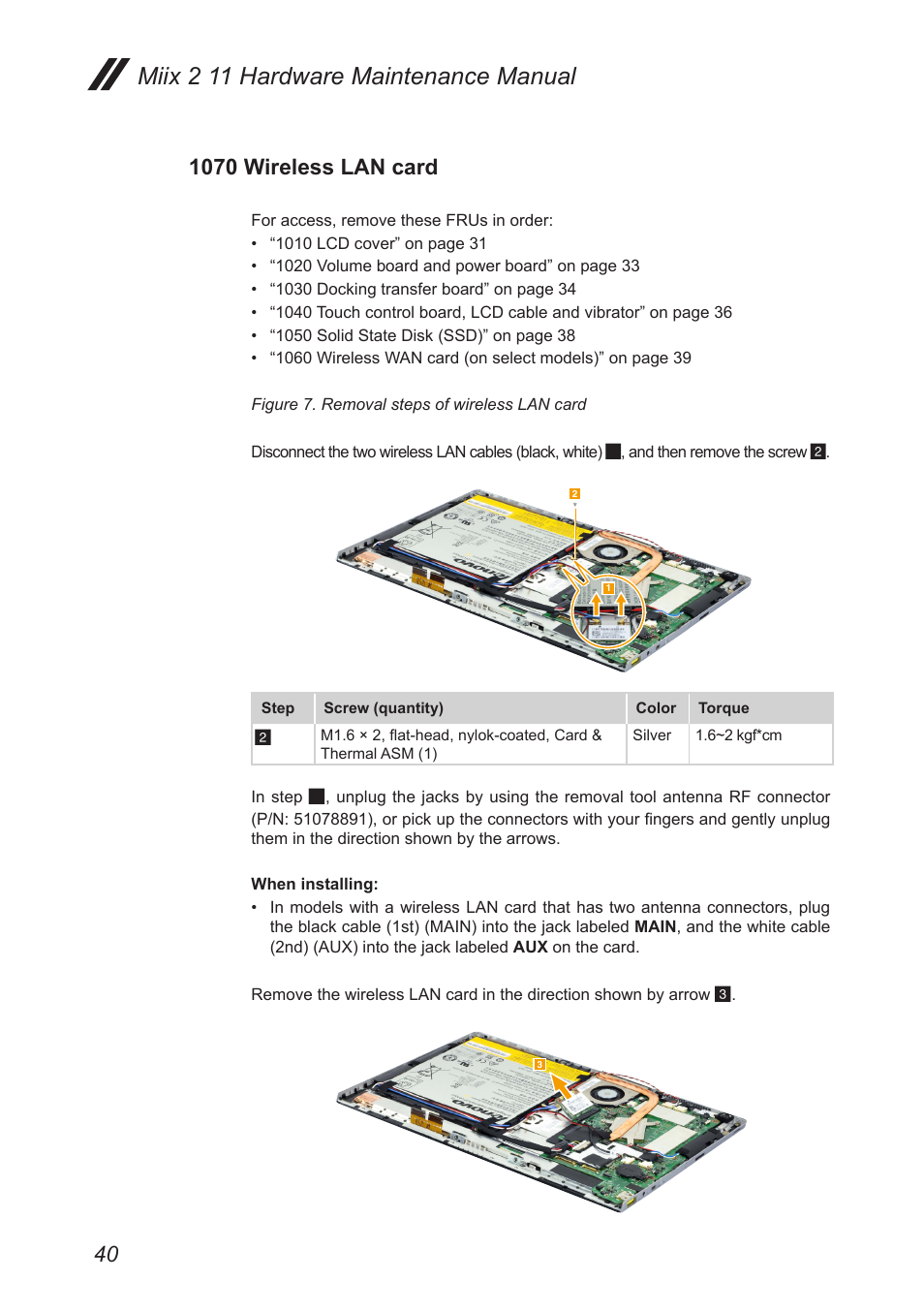 1070 wireless lan card, Miix 2 11 hardware maintenance manual | Lenovo Miix 2 11 Tablet Lenovo User Manual | Page 44 / 69