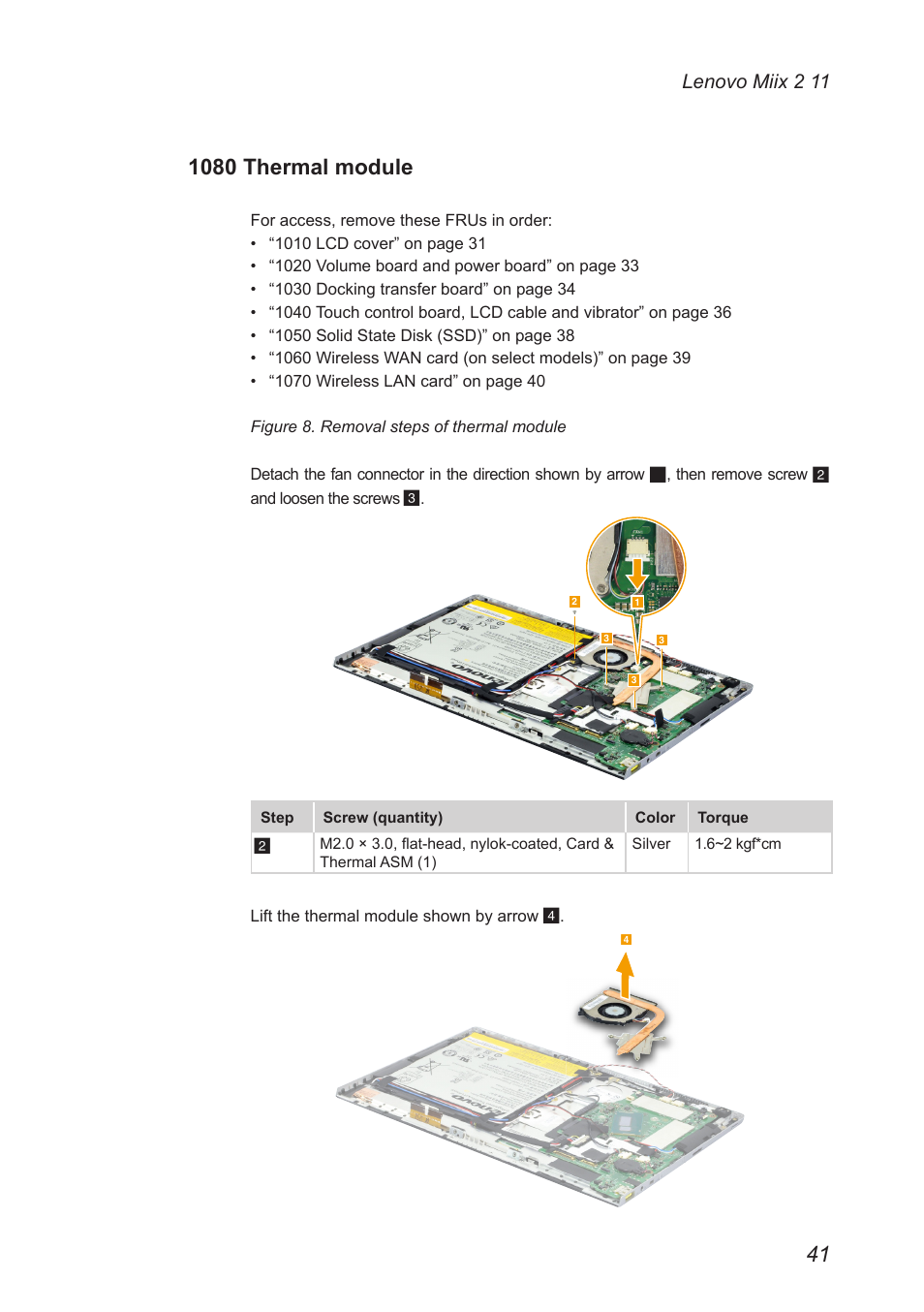 1080 thermal module, Lenovo miix 2 11 | Lenovo Miix 2 11 Tablet Lenovo User Manual | Page 45 / 69