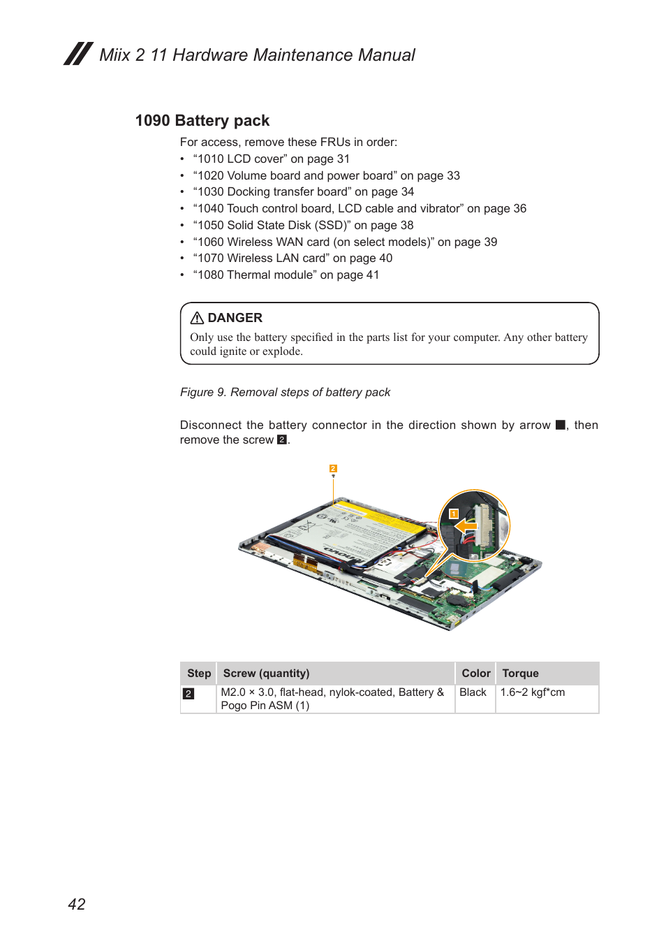 1090 battery pack, Miix 2 11 hardware maintenance manual | Lenovo Miix 2 11 Tablet Lenovo User Manual | Page 46 / 69
