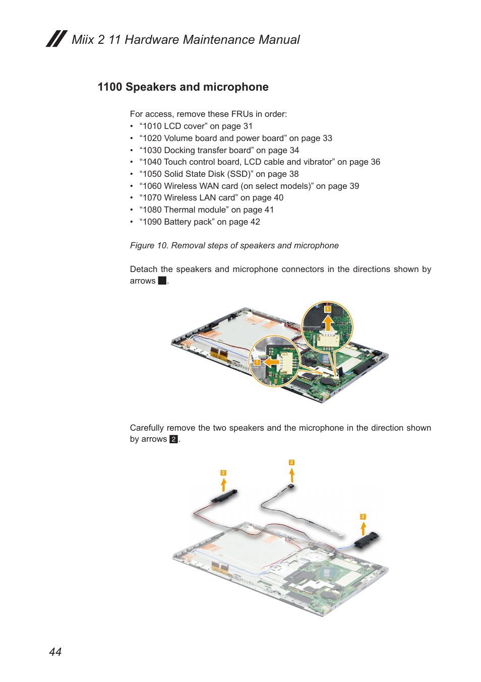 1100 speakers and microphone, Miix 2 11 hardware maintenance manual | Lenovo Miix 2 11 Tablet Lenovo User Manual | Page 48 / 69