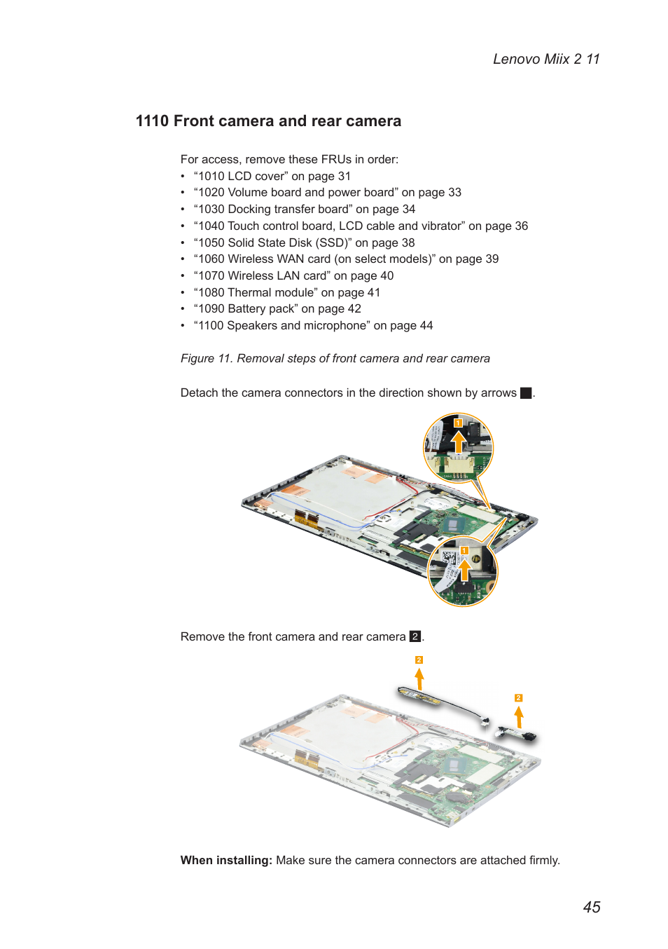 1110 front camera and rear camera, Lenovo miix 2 11 | Lenovo Miix 2 11 Tablet Lenovo User Manual | Page 49 / 69