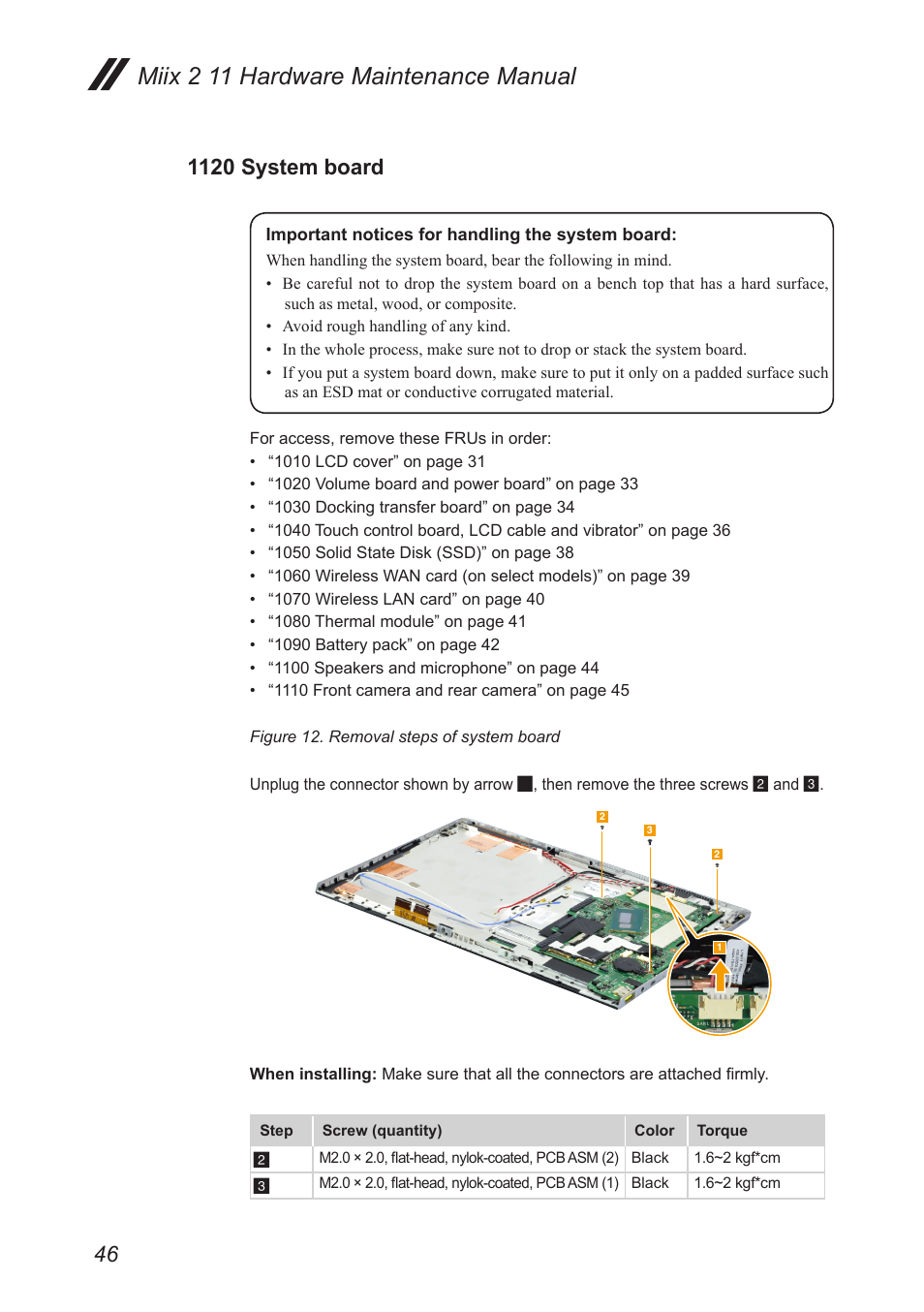 1120 system board, Miix 2 11 hardware maintenance manual | Lenovo Miix 2 11 Tablet Lenovo User Manual | Page 50 / 69