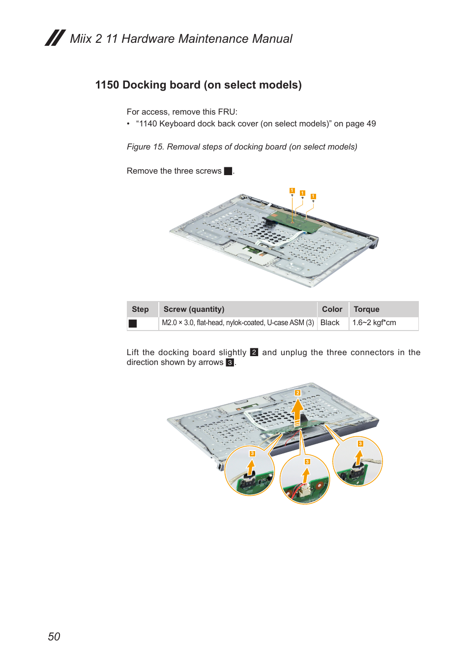 1150 docking board (on select models), Miix 2 11 hardware maintenance manual | Lenovo Miix 2 11 Tablet Lenovo User Manual | Page 54 / 69