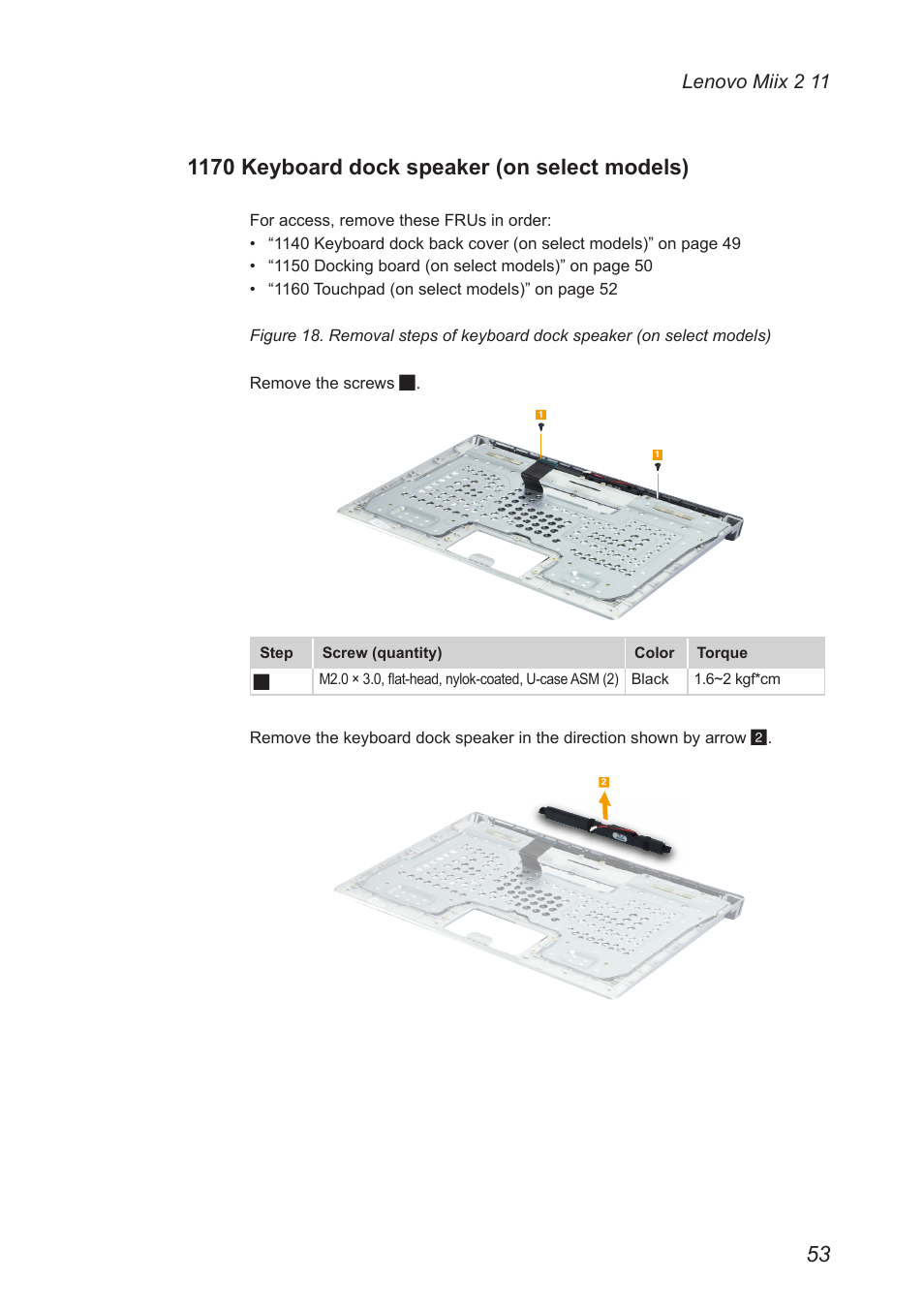 1170 keyboard dock speaker (on select models), 1170 keyboard dock speaker, On select models) | Lenovo miix 2 11 | Lenovo Miix 2 11 Tablet Lenovo User Manual | Page 57 / 69