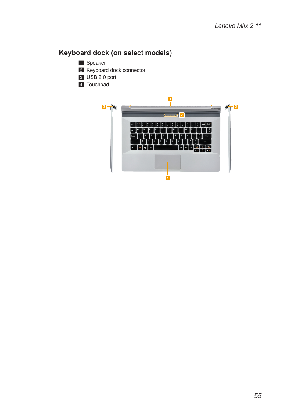 Keyboard dock (on select models), Lenovo miix 2 11 | Lenovo Miix 2 11 Tablet Lenovo User Manual | Page 59 / 69