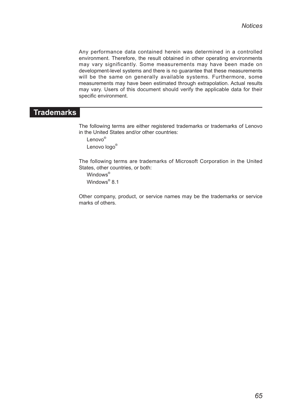 Trademarks, Notices | Lenovo Miix 2 11 Tablet Lenovo User Manual | Page 69 / 69