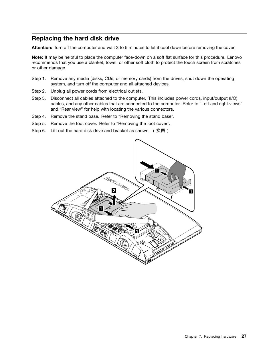 Replacing the hard disk drive | Lenovo C460 All-in-One User Manual | Page 33 / 61