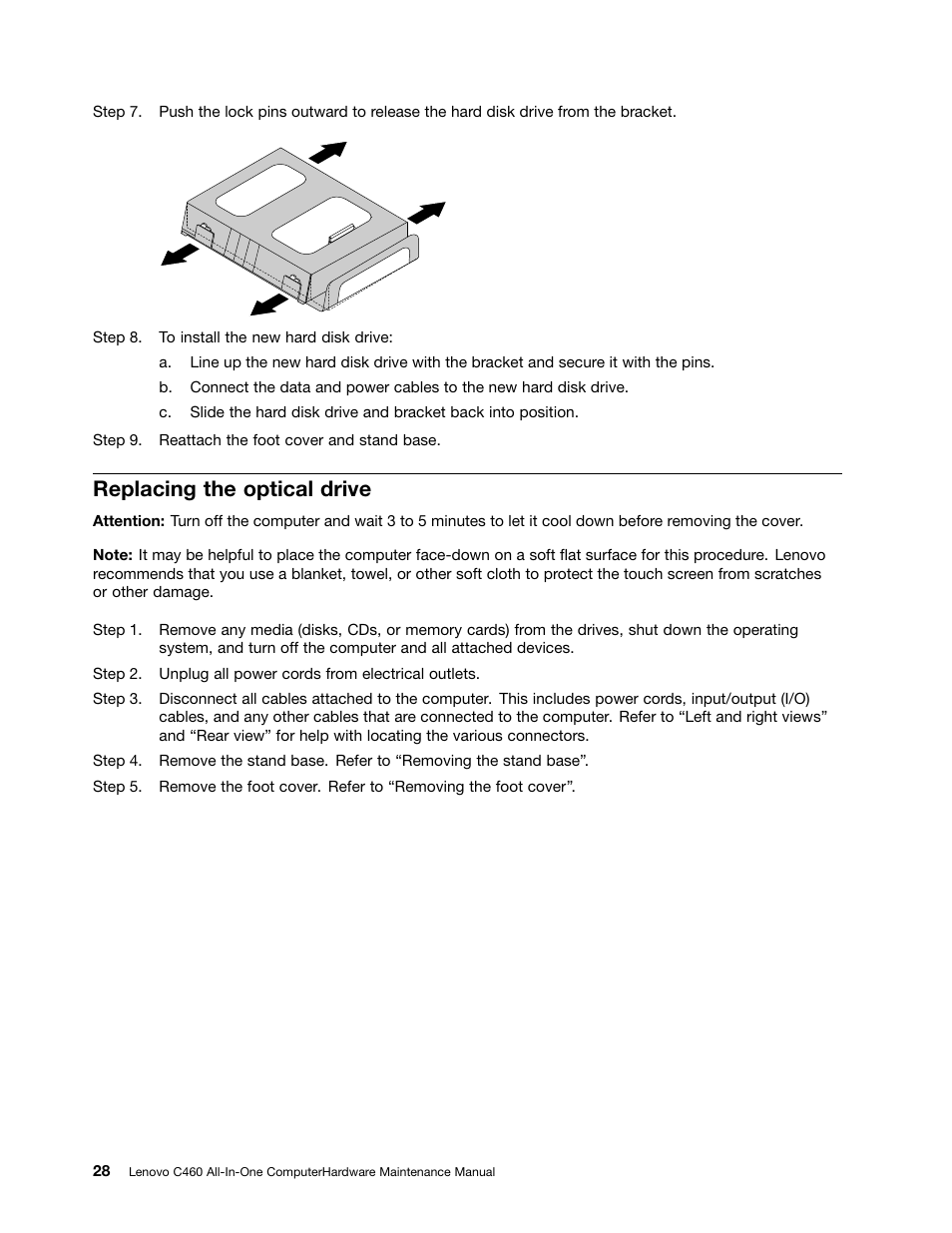 Replacing the optical drive | Lenovo C460 All-in-One User Manual | Page 34 / 61
