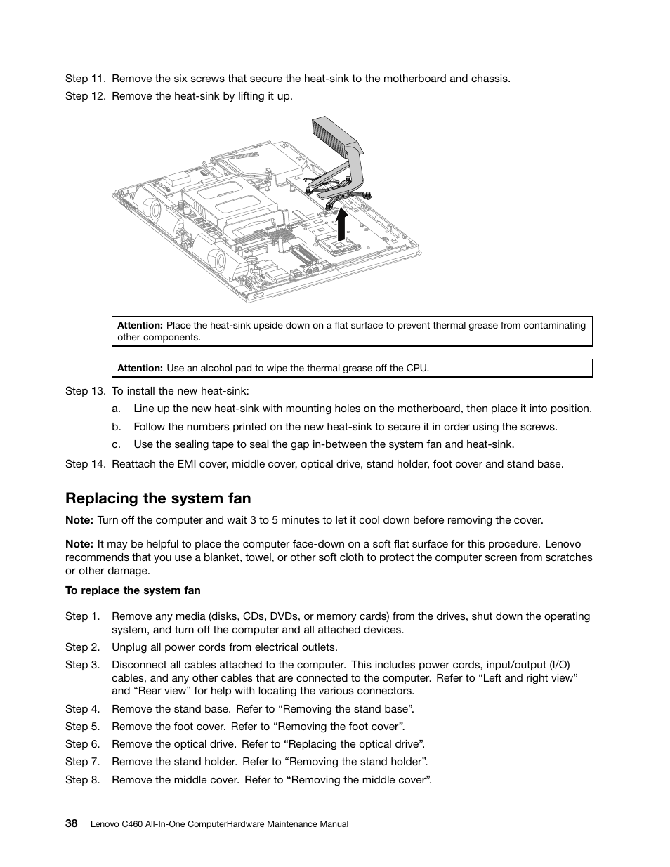 Replacing the system fan | Lenovo C460 All-in-One User Manual | Page 44 / 61