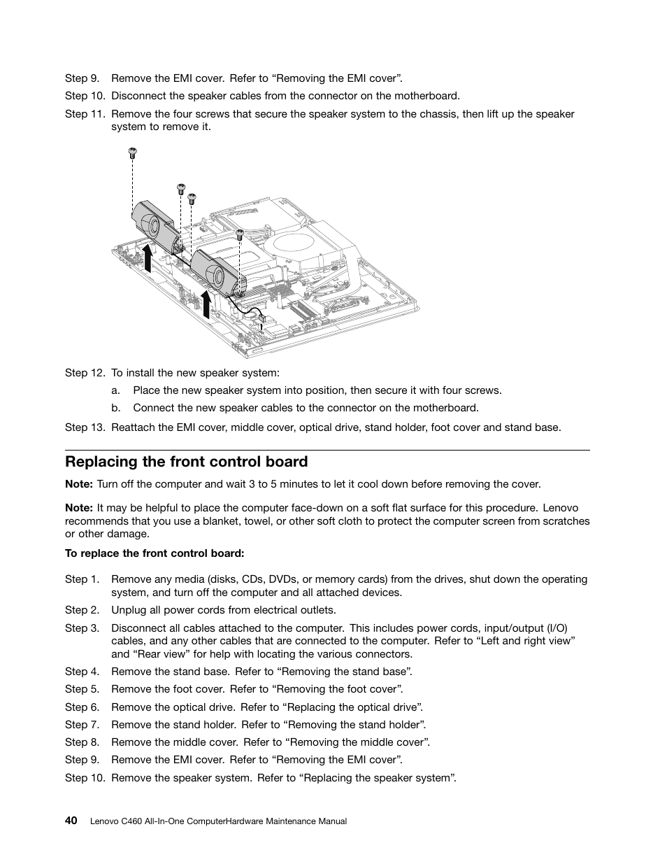 Replacing the front control board | Lenovo C460 All-in-One User Manual | Page 46 / 61