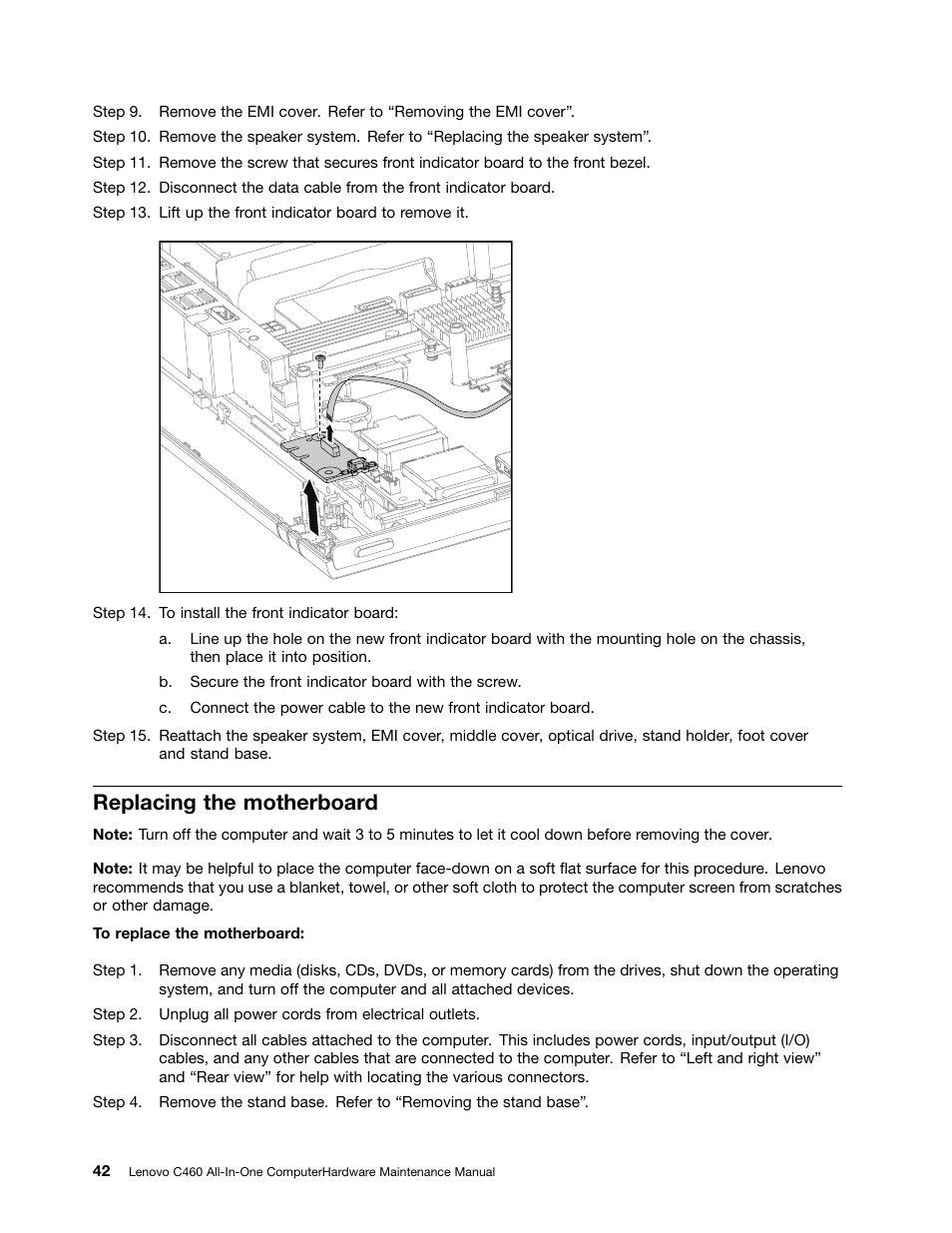 Replacing the motherboard | Lenovo C460 All-in-One User Manual | Page 48 / 61