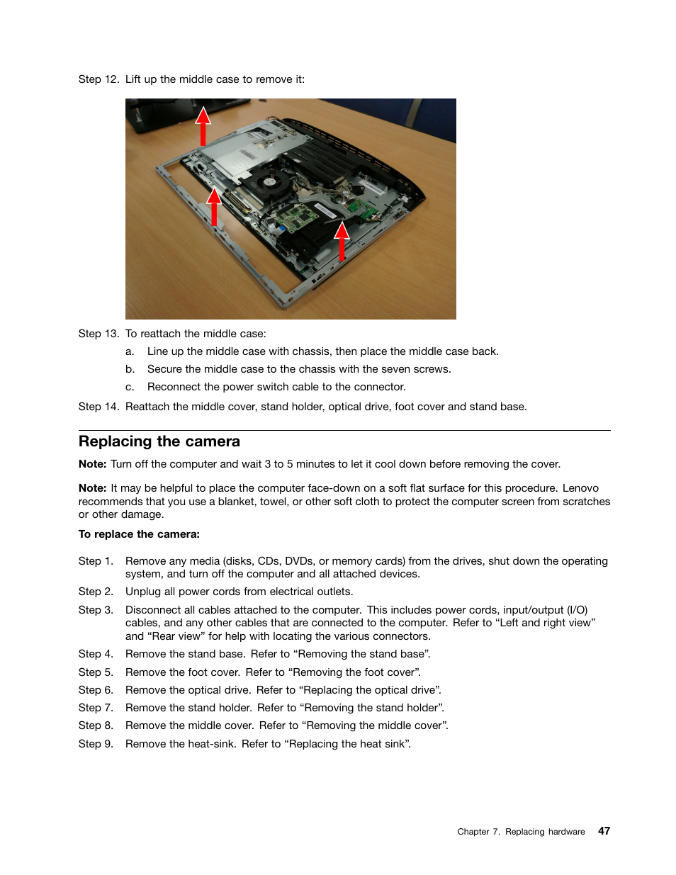 Replacing the camera | Lenovo C460 All-in-One User Manual | Page 53 / 61
