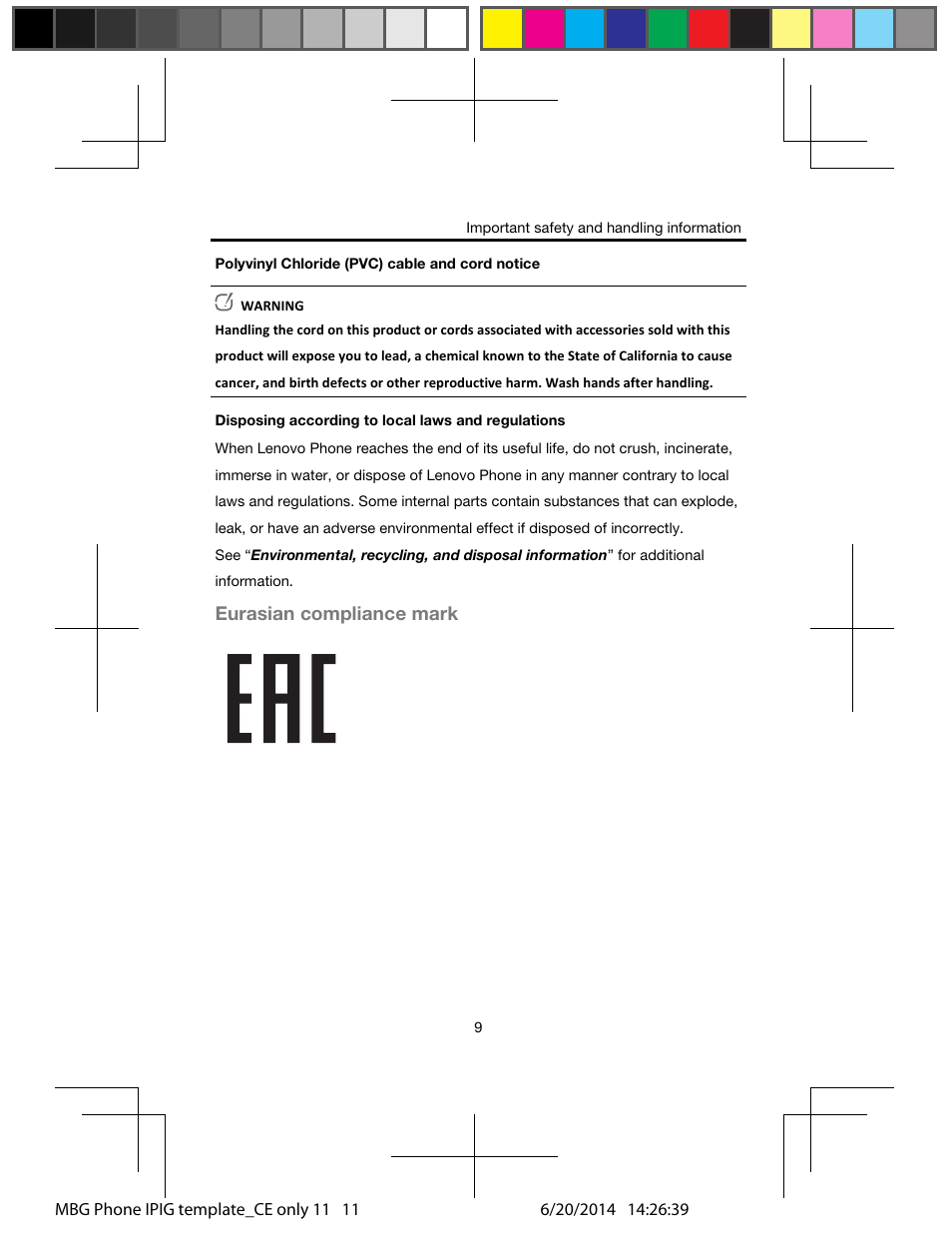 Eurasian compliance mark | Lenovo A328 Smartphone User Manual | Page 11 / 16