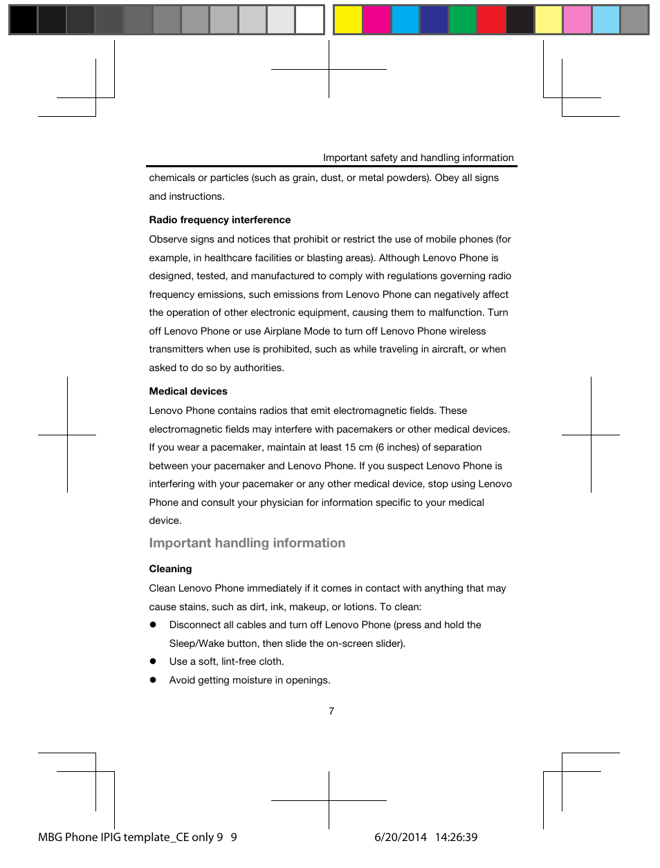 Important handling information | Lenovo A328 Smartphone User Manual | Page 9 / 16