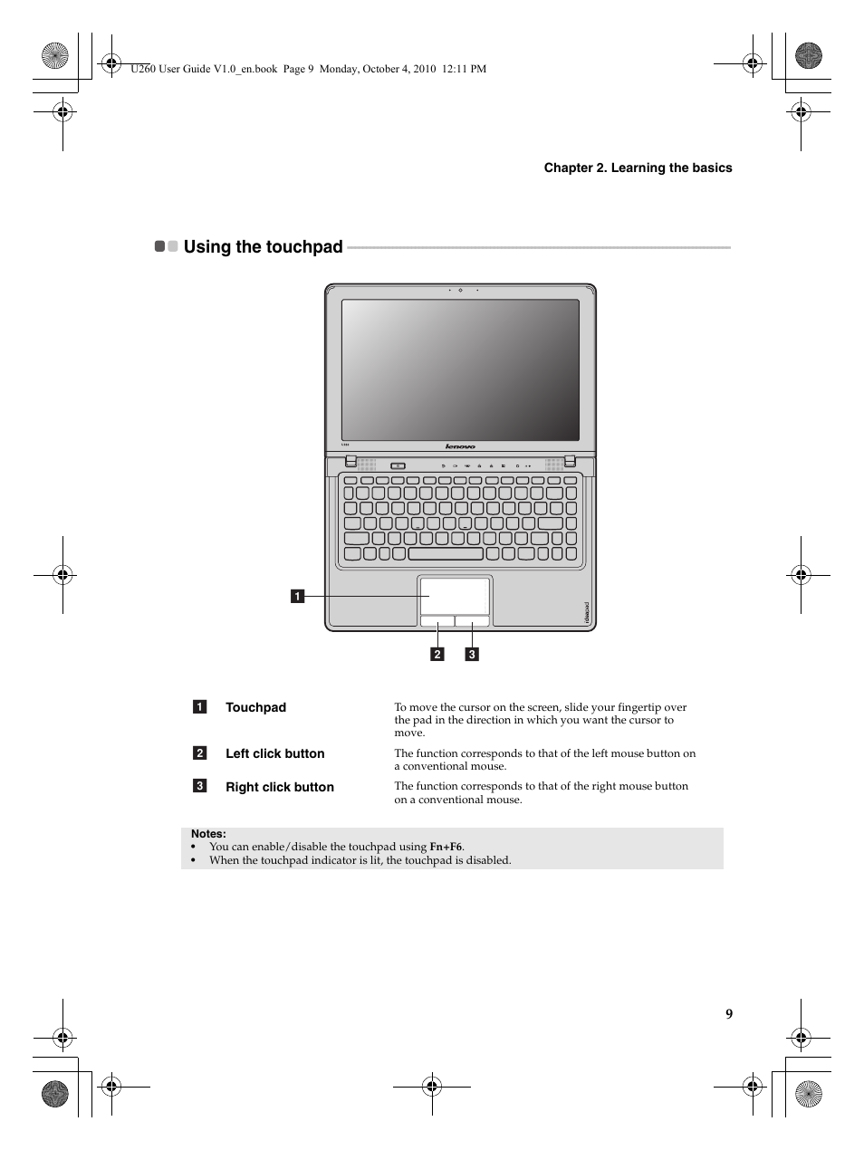 Using the touchpad | Lenovo IdeaPad U260 User Manual | Page 13 / 42