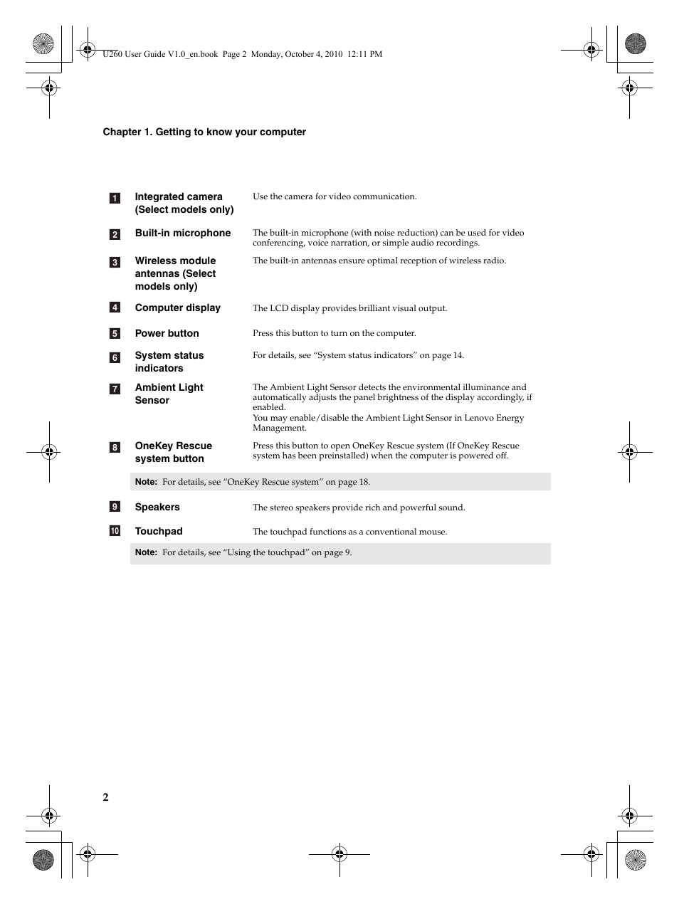 Lenovo IdeaPad U260 User Manual | Page 6 / 42