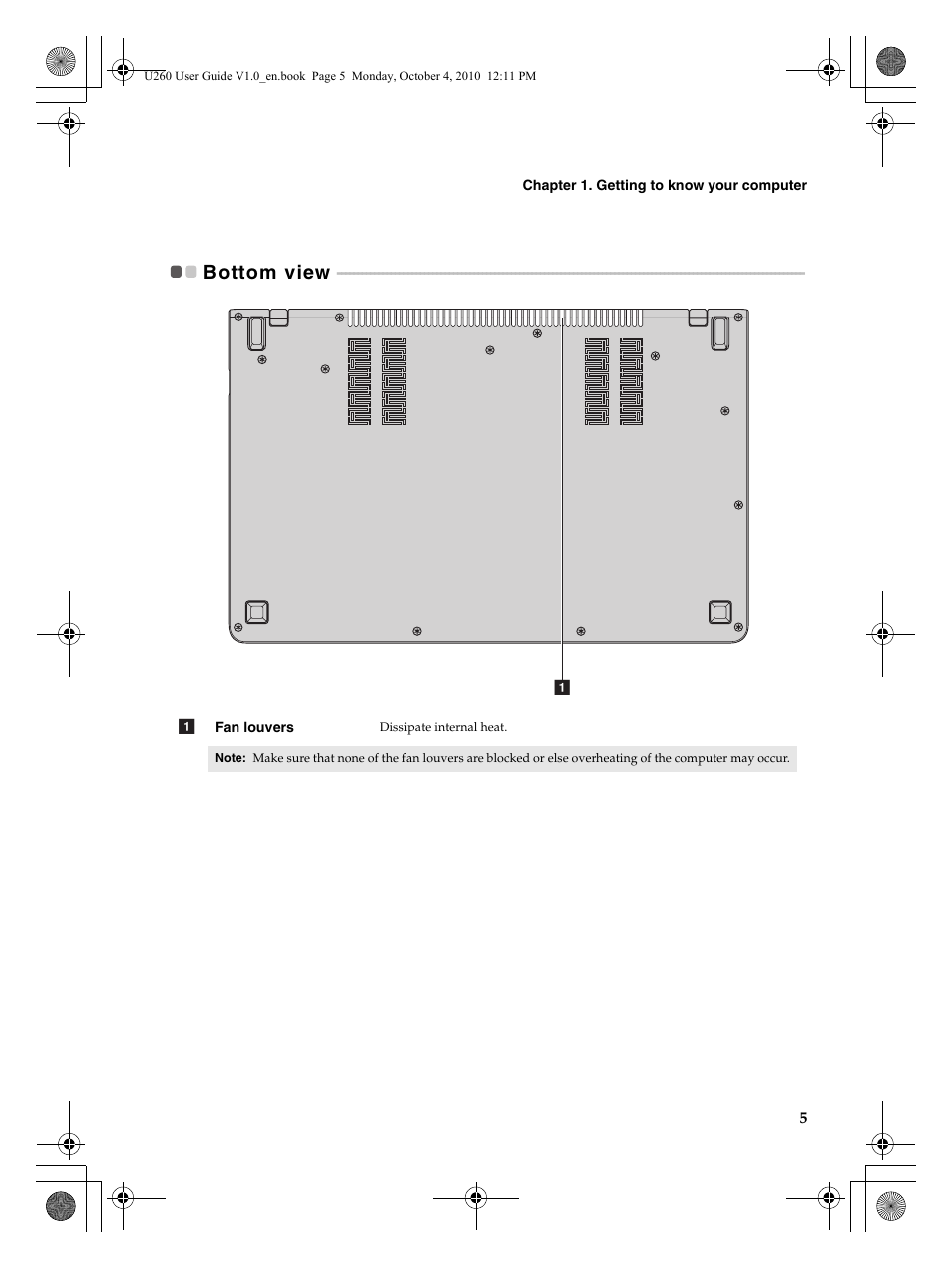 Bottom view | Lenovo IdeaPad U260 User Manual | Page 9 / 42