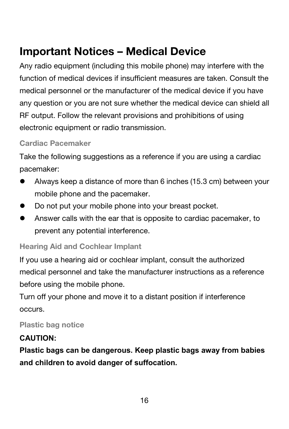 Important notices – medical device | Lenovo A706 Smartphone User Manual | Page 16 / 27