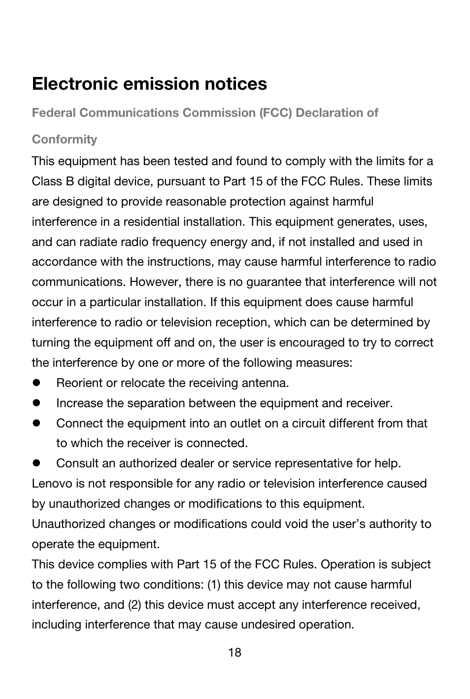 Electronic emission notices | Lenovo A706 Smartphone User Manual | Page 18 / 27