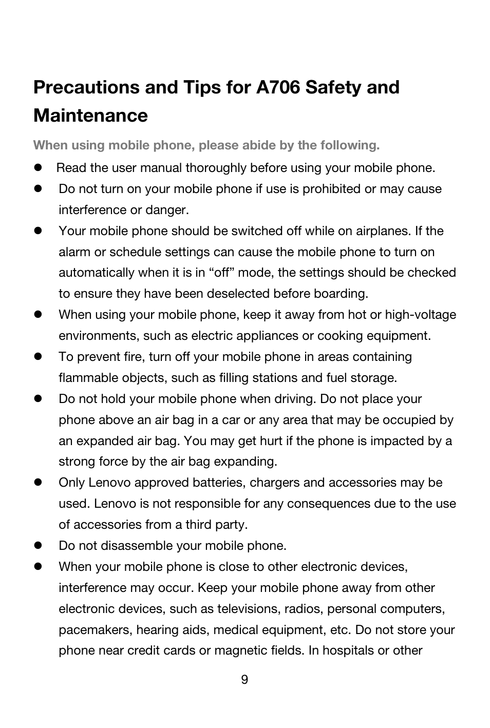 Lenovo A706 Smartphone User Manual | Page 9 / 27